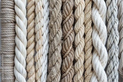 Nautical Texture. Collection of Various Ropes and Cords in White with Rough Texture