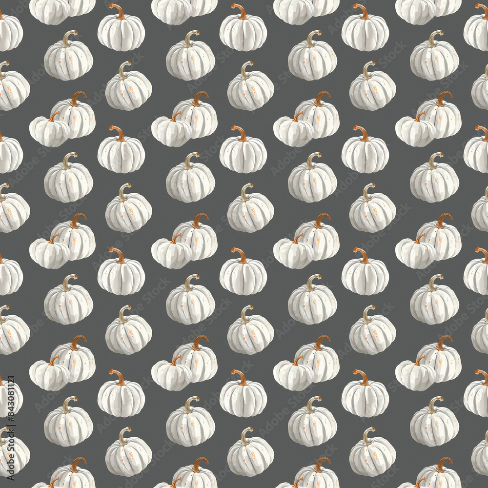 Repeating pattern of white pumpkins on a dark grey background. Repeating pattern of white pumpkins on a dark grey background.