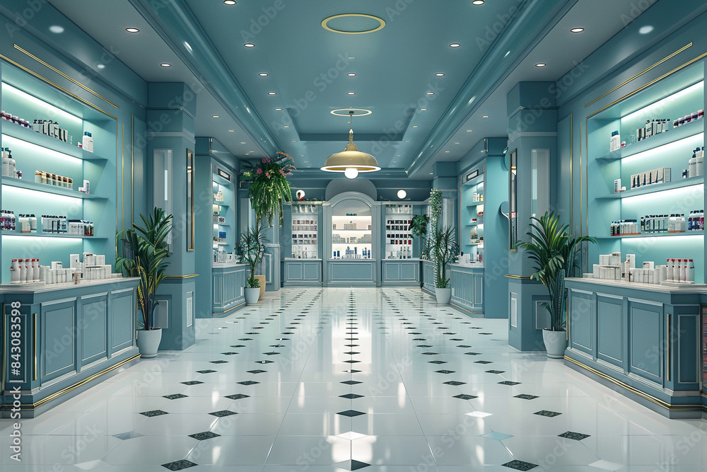 Empty Modern Hospital Corridor with Clean Design and High-Tech Medical Environment