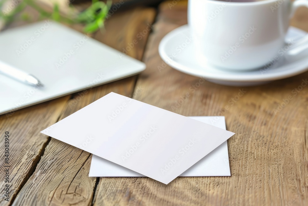 Business Card on Desk: Blank Corporate Identity Template in White Background Business Card on Desk: Blank Corporate Identity Template in White Background