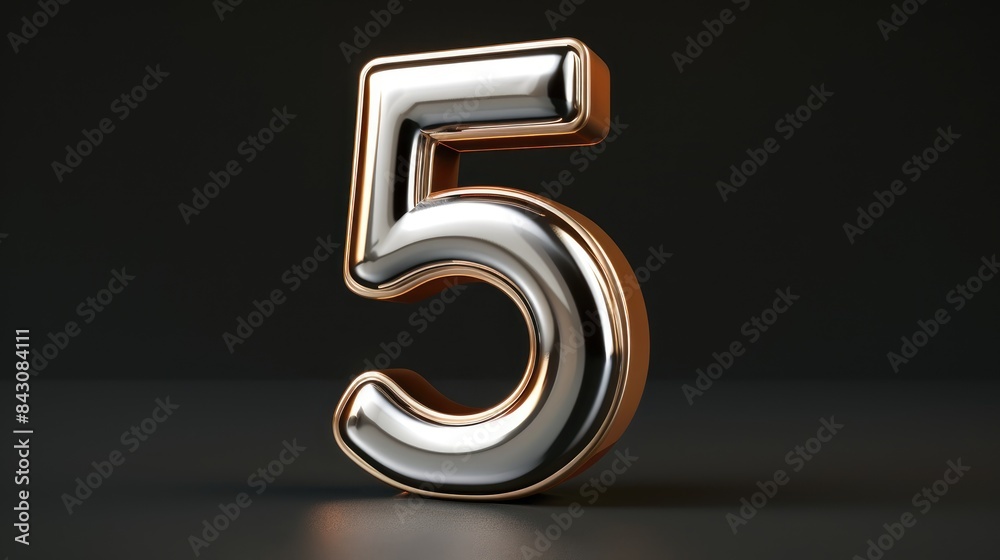 Attractive depiction of silver and golden numeral 5 against a simple black backdrop Attractive depiction of silver and golden numeral 5 against a simple black backdrop
