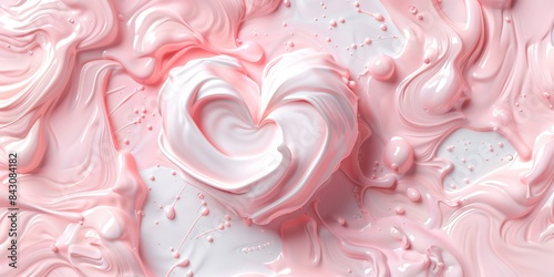 Cream Heart. Cosmetic Cream Pastel Pink and White Smears Heart Shape Nubes Banner for Beauty Care