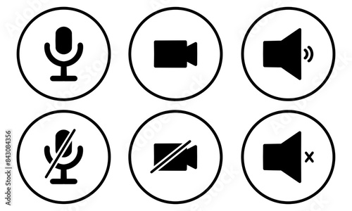 Speaker, Mic and Video Camera related icons. Basic icons for Video Conference, Webinar and Video chat.