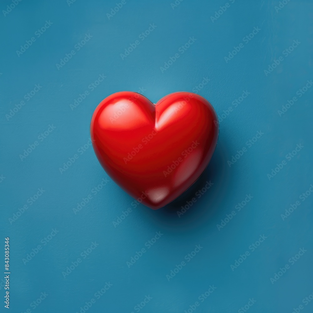 Minimal Heart. Love Concept with Red Heart on Blue Background for Valentine's Day Minimal Heart. Love Concept with Red Heart on Blue Background for Valentine's Day