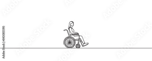 One line drawing vector of man, woman in wheelchair