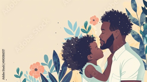 Illustration Of A Father Hugging And Caressing His Daughter, Father's Day Wallpaper With Copy Space