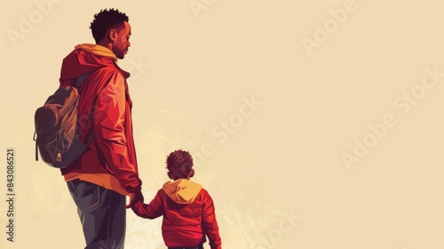 Illustration Of A Father Hugging And Caressing His Child, Father's Day Wallpaper With Copy Space
