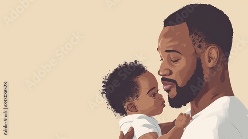 Illustration Of A Father Hugging And Caressing His Baby, Father's Day Wallpaper With Copy Space