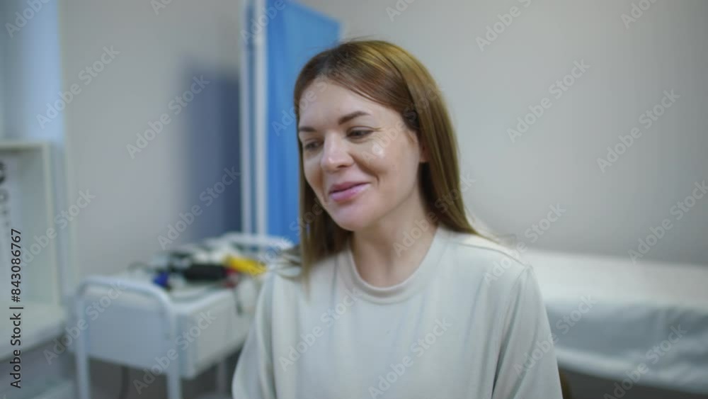 Close-up. Measuring body temperature with a non-contact infrared thermometer. A doctor measures the temperature of a female patient with a modern professional thermometer while in the clinic office Close-up. Measuring body temperature with a non-contact infrared thermometer. A doctor measures the temperature of a female patient with a modern professional thermometer while in the clinic office