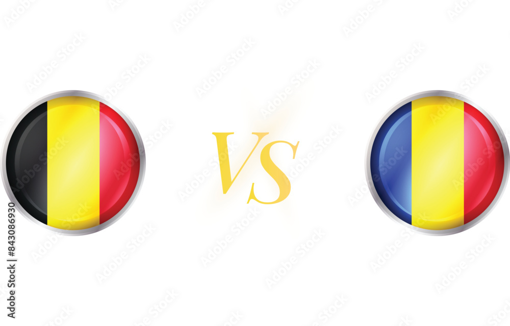 Fototapeta premium Belgium vs Romania match concept with round flag