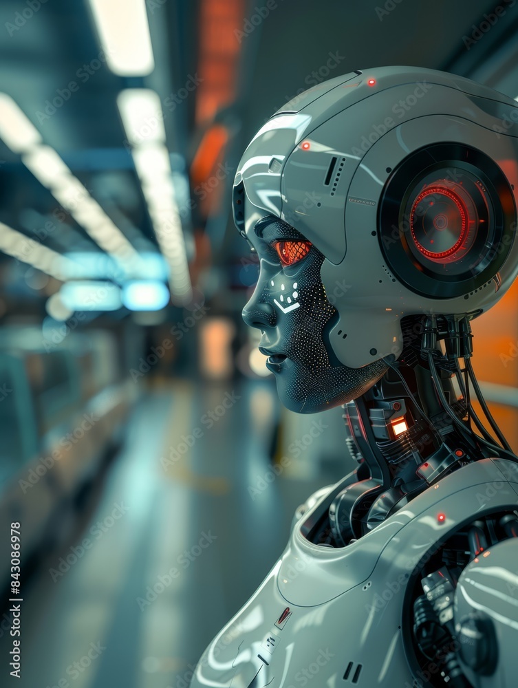 a robot standing in a subway station a robot standing in a subway station