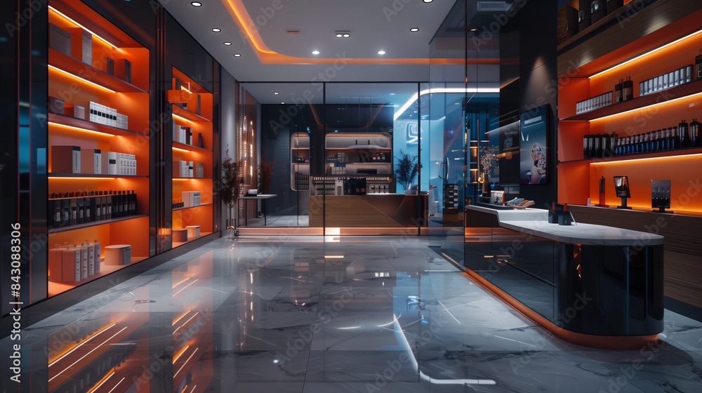 high-tech atmosphere, realistic modern interior design high-tech atmosphere, realistic modern interior design