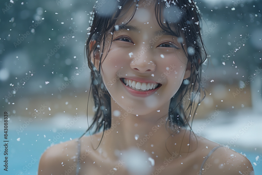 Asian women playing in the snow and defying the cold. Asian women playing in the snow and defying the cold.