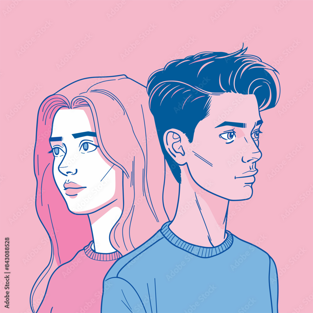 vector guy and girl standing next to each other .Generative AI vector guy and girl standing next to each other .Generative AI
