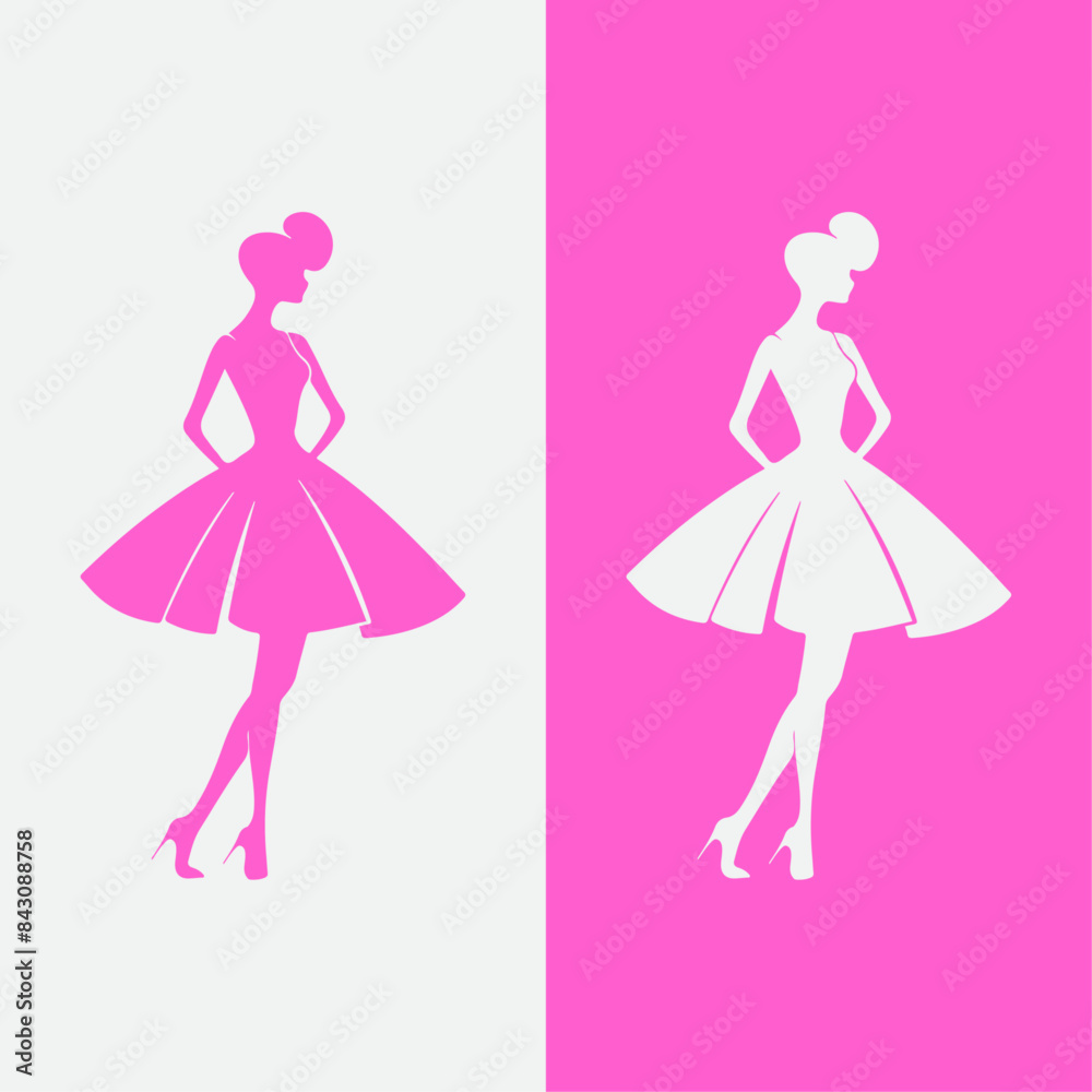 Fashion Silhouette Logo Design, Elegant Model in Dress and Heels Icon Fashion Silhouette Logo Design, Elegant Model in Dress and Heels Icon