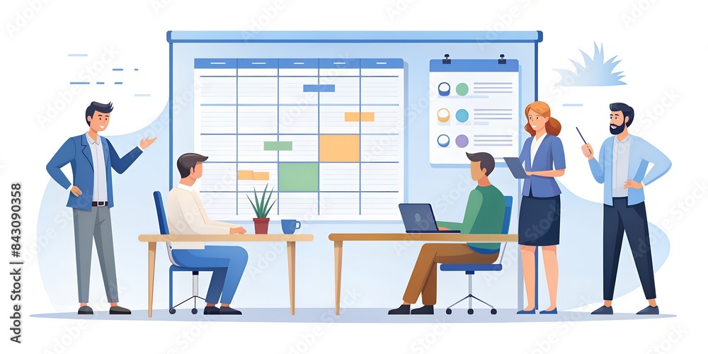 Projektmanagement mit Tools und Planung - Figuren in der Projektplanung - Abstrakte Illustration - Projekt Ziele und Aufgaben - Kommunikation Projektmanagement mit Tools und Planung - Figuren in der Projektplanung - Abstrakte Illustration - Projekt Ziele und Aufgaben - Kommunikation