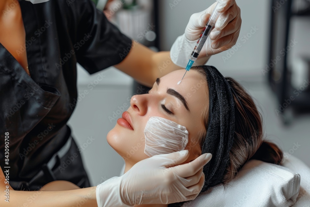 Cosmetologist Performing Mesotherapy Injection for Facial Rejuvenation in a Spa Setting Cosmetologist Performing Mesotherapy Injection for Facial Rejuvenation in a Spa Setting