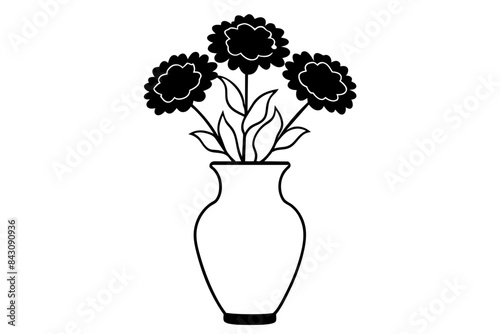 Chrysanthemums vase outline vector silhouette illustration