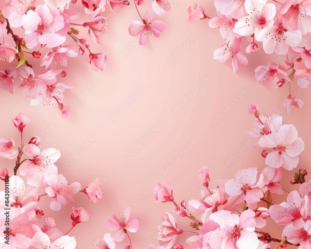 Cherry Blossom Card. Pink and White Flower Frame for Wedding Invitation and Greeting Cards Cherry Blossom Card. Pink and White Flower Frame for Wedding Invitation and Greeting Cards