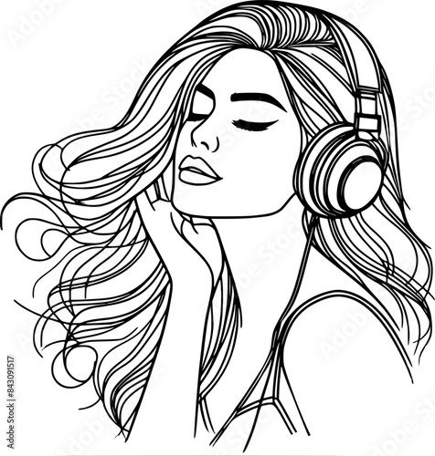 Outline portrait of a woman wearing headphone photo