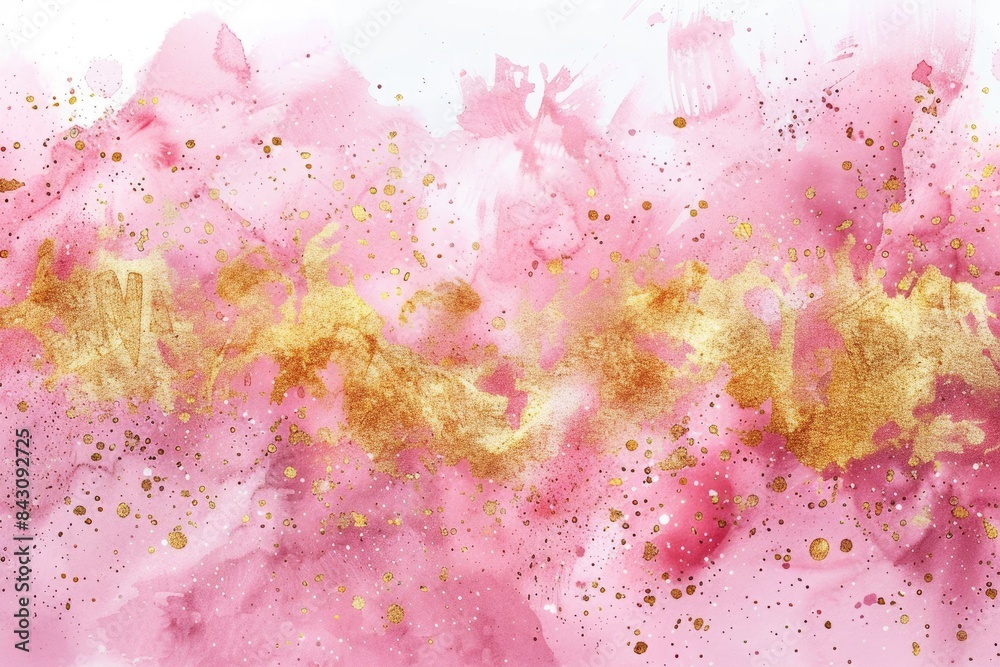 Watercolor Glitter. Abstract Art with Pink Splash and Golden Glitter in Vintage Nostalgic Colours Watercolor Glitter. Abstract Art with Pink Splash and Golden Glitter in Vintage Nostalgic Colours