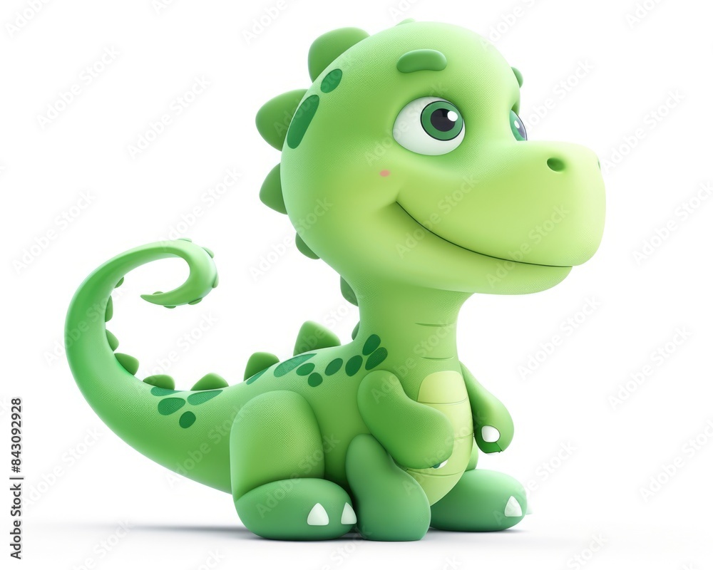 Fototapeta premium Cartoon Dinosaurs: Cute Green Dino Figures Smiling and Having Fun