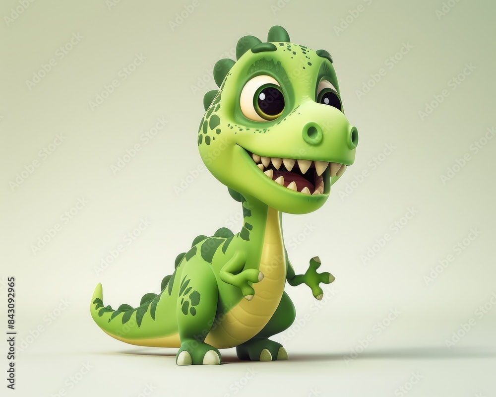 Fototapeta premium Cartoon Dinosaurs. Cute and Smiling Green Dino Creatures Fun Figurine