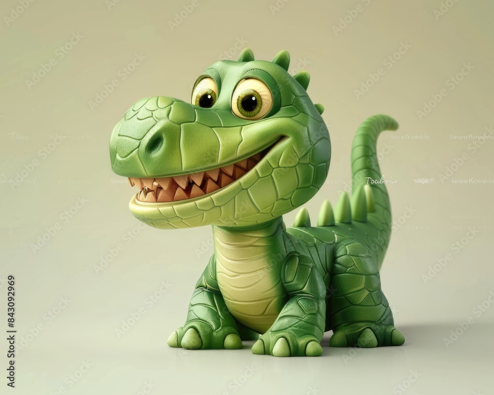 Fototapeta premium Cartoon Dinosaurs. Cute Green Creatures Smiling and Having Fun