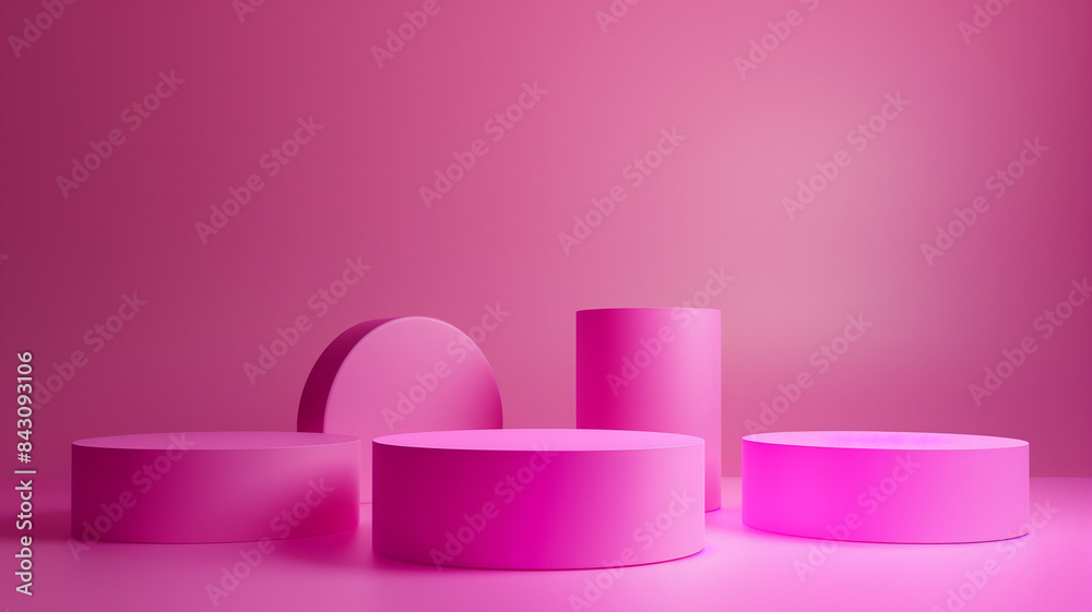 Sets Composition of steps realistic Minimal background. simple podium  pink  color background environment with copy space for product presentation. 3d rendering illustration.

