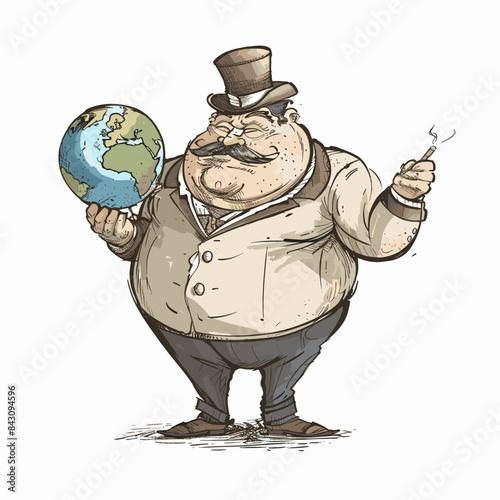vector fat man in a top hat holding the planet, capitalism .Generative AI