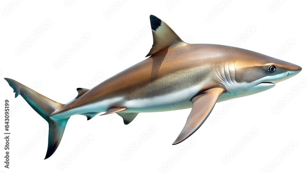 Obraz premium blacktip reef shark has a streamlined body with a pointed snout, large pectoral fins, and a prominent dorsal fin