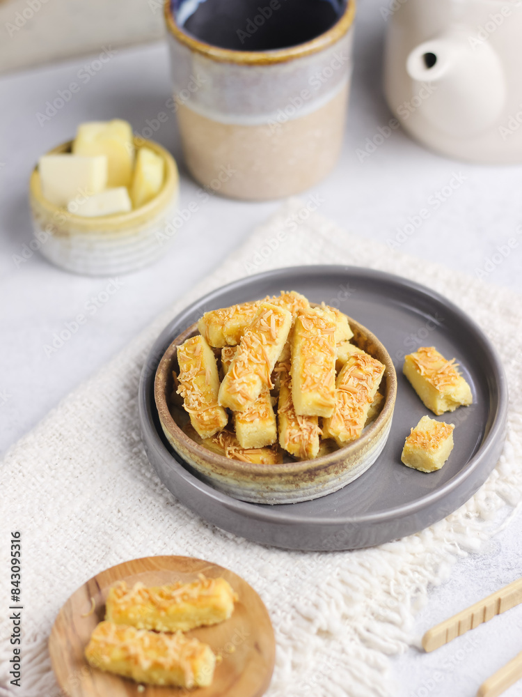 Kastengel or Kue Keju. one of popular snack for Ramadhan or Eid Fitr Mubarak. Selective focus Kastengel or Kue Keju. one of popular snack for Ramadhan or Eid Fitr Mubarak. Selective focus