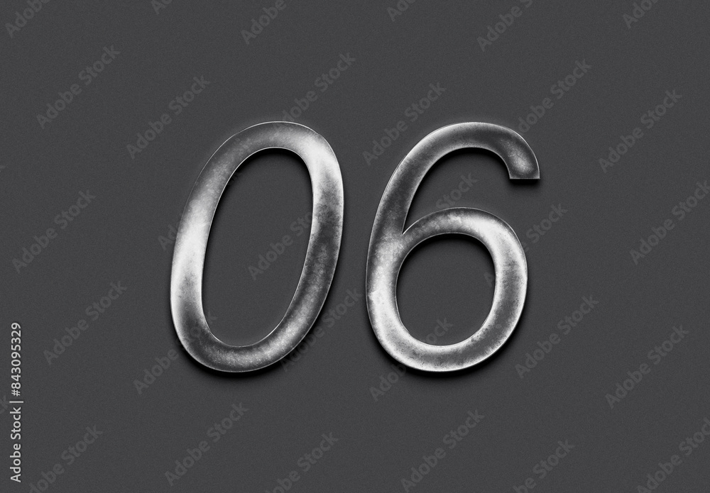 Chrome metal 3D number design of 06 on grey background. Chrome metal 3D number design of 06 on grey background.