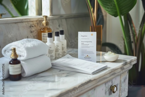 Luxurious Skincare Products and Post Biorevitalization Recommendations on Marble Counter photo