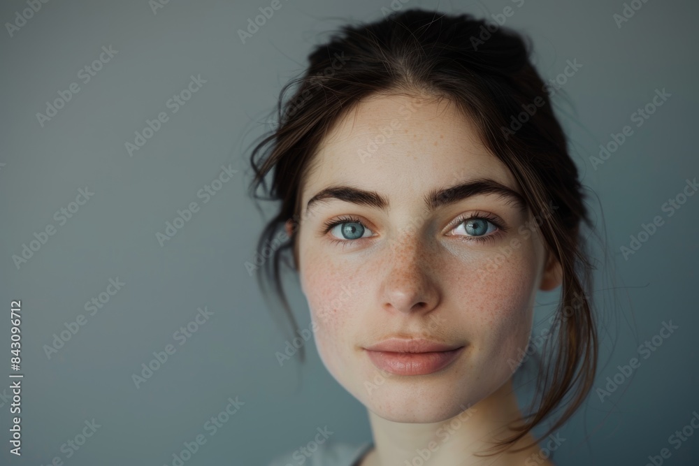 Youthful Woman with Radiant Skin After Biorevitalization on Minimalistic Background for Skincare Ad Youthful Woman with Radiant Skin After Biorevitalization on Minimalistic Background for Skincare Ad