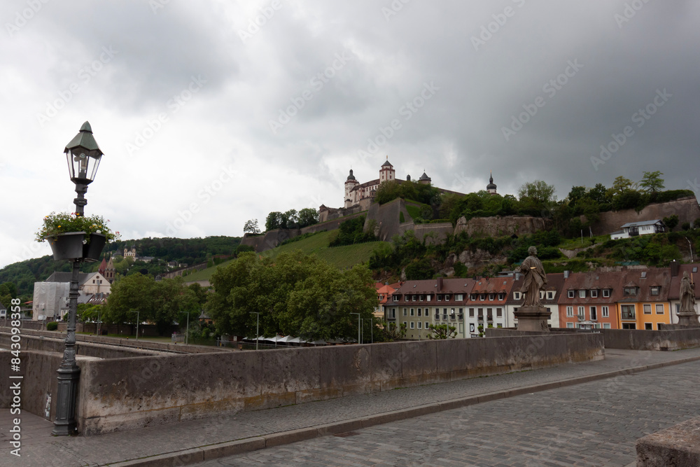 Naklejka premium View from the old main bridge over the Main river in Würzburg