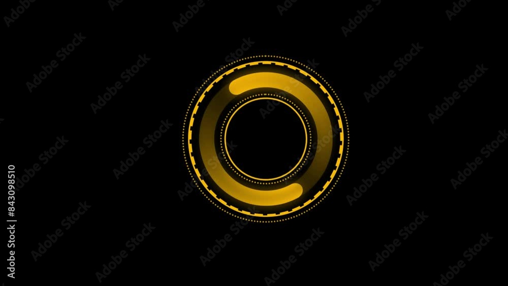 Cyber​​space orange ring energy charge, digital technology with rotating loop animation on black background