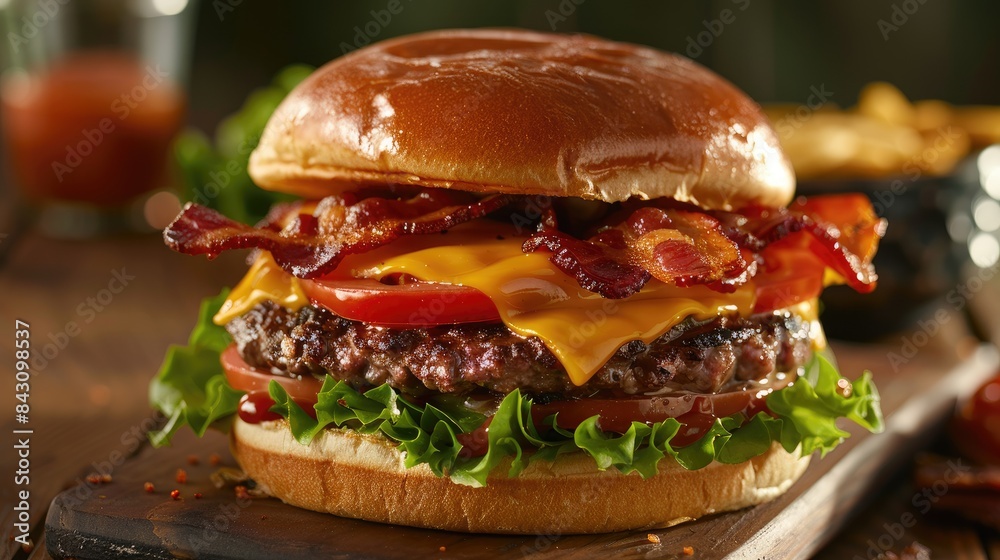 Burger with bacon and pepper jack cheese Burger with bacon and pepper jack cheese