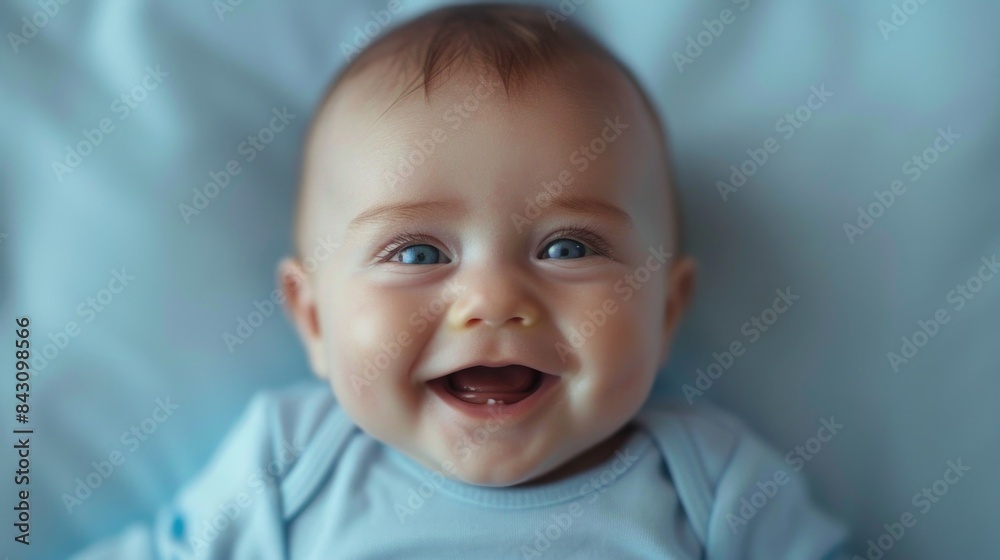 Smiling baby on blue blanket Smiling baby on blue blanket