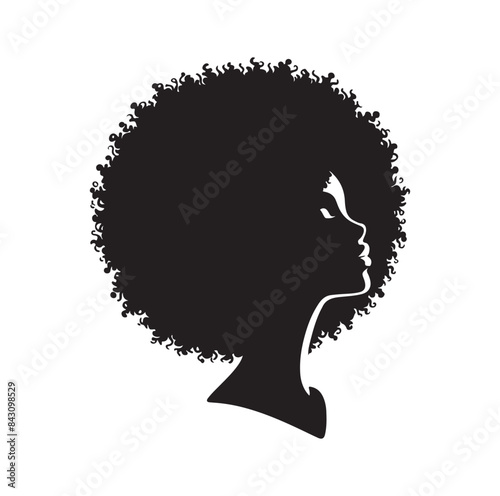 black females silhouettes face profile vignette. black isolated white background