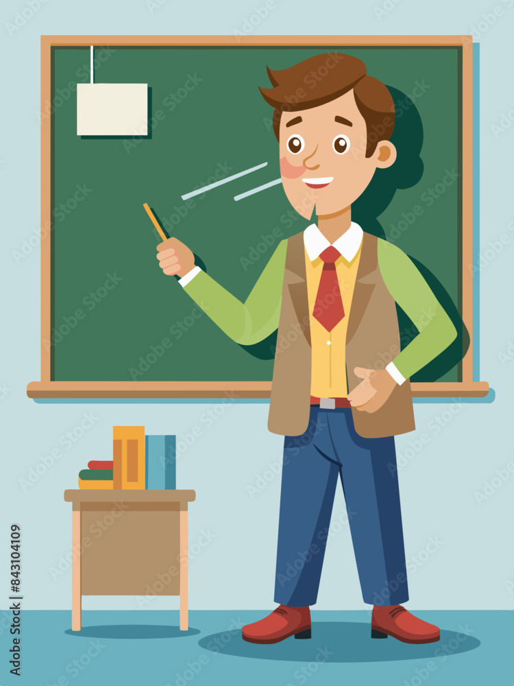 A teacher explaining a concept at the blackboard vector A teacher explaining a concept at the blackboard vector