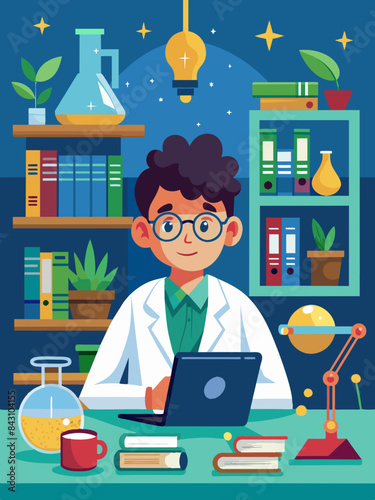 A student working on a science project at home vector