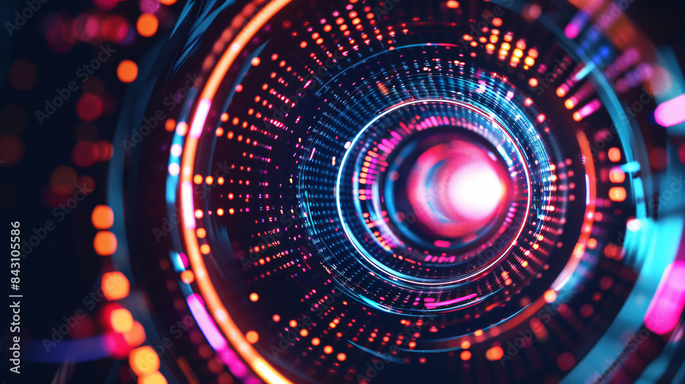 Obraz premium Vivid neon lights creating a dynamic tech tunnel effect