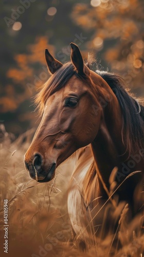 Autumn Horse Portrait in Golden Field - Serenity and Grace © Rade Kolbas