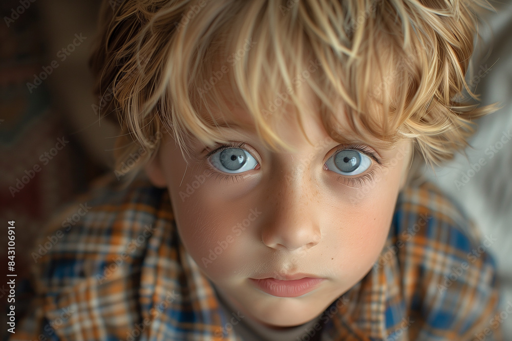 Close-Up Portrait of Young Boy With Blond Hair and Blue Eyes Close-Up Portrait of Young Boy With Blond Hair and Blue Eyes