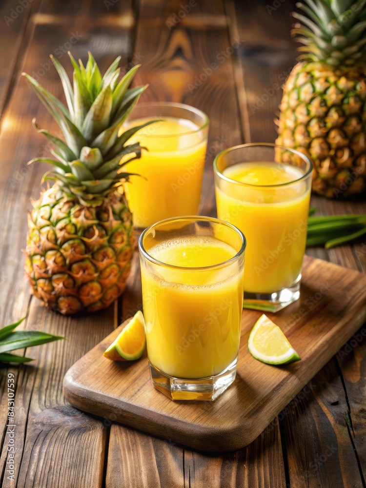 Glasses of fresh pineapple juice. Glasses of fresh pineapple juice.