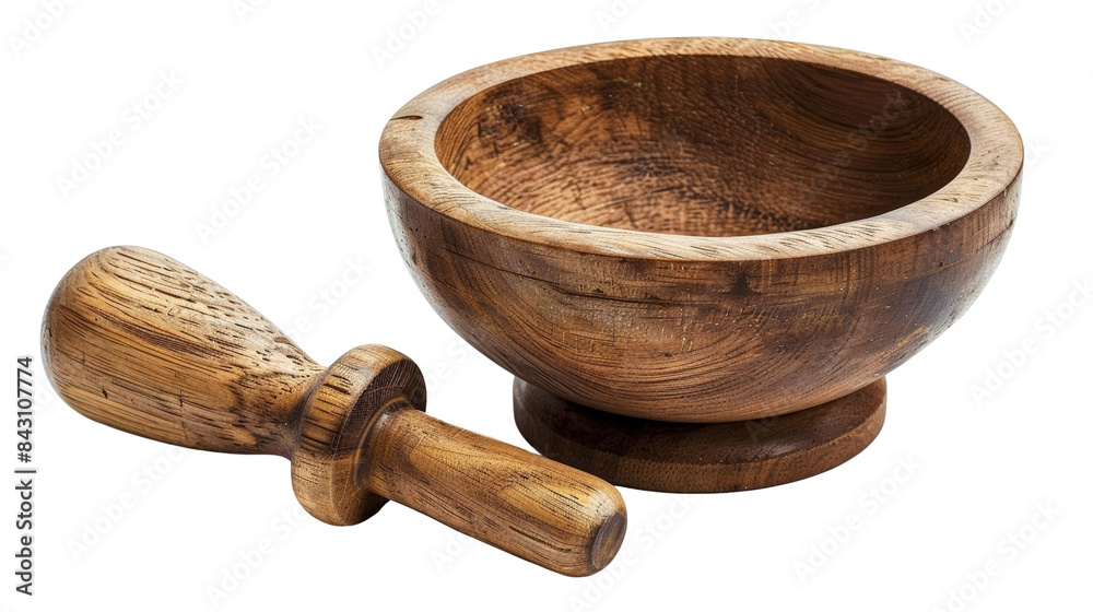 Detailed Rustic Wooden Mortar with Matching Pestle Detailed Rustic Wooden Mortar with Matching Pestle