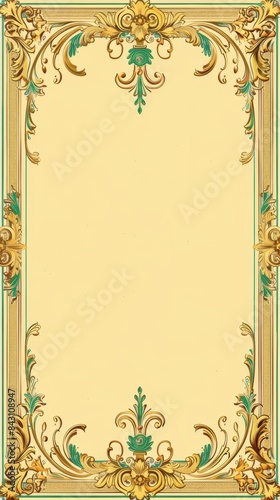 Elegant Ornate Frame with Golden Floral Patterns and Blank Center