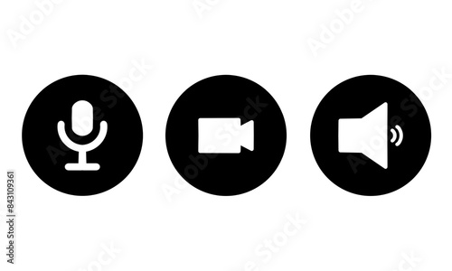 Speaker, Mic and Video Camera related icons. Basic icons for Video Conference, Webinar and Video chat.