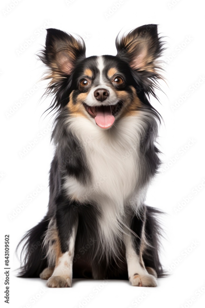 A dog sitting on white background looking at the camera. A dog sitting on white background looking at the camera.